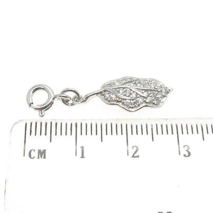 925 Sterling Silver Pave C Z Leaf Charm Pendant