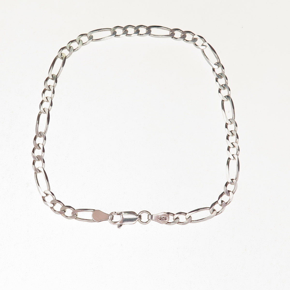 925 Sterling Silver Vintage Italy Figaro Link Bracelet 8"