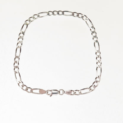 925 Sterling Silver Vintage Italy Figaro Link Bracelet 8"