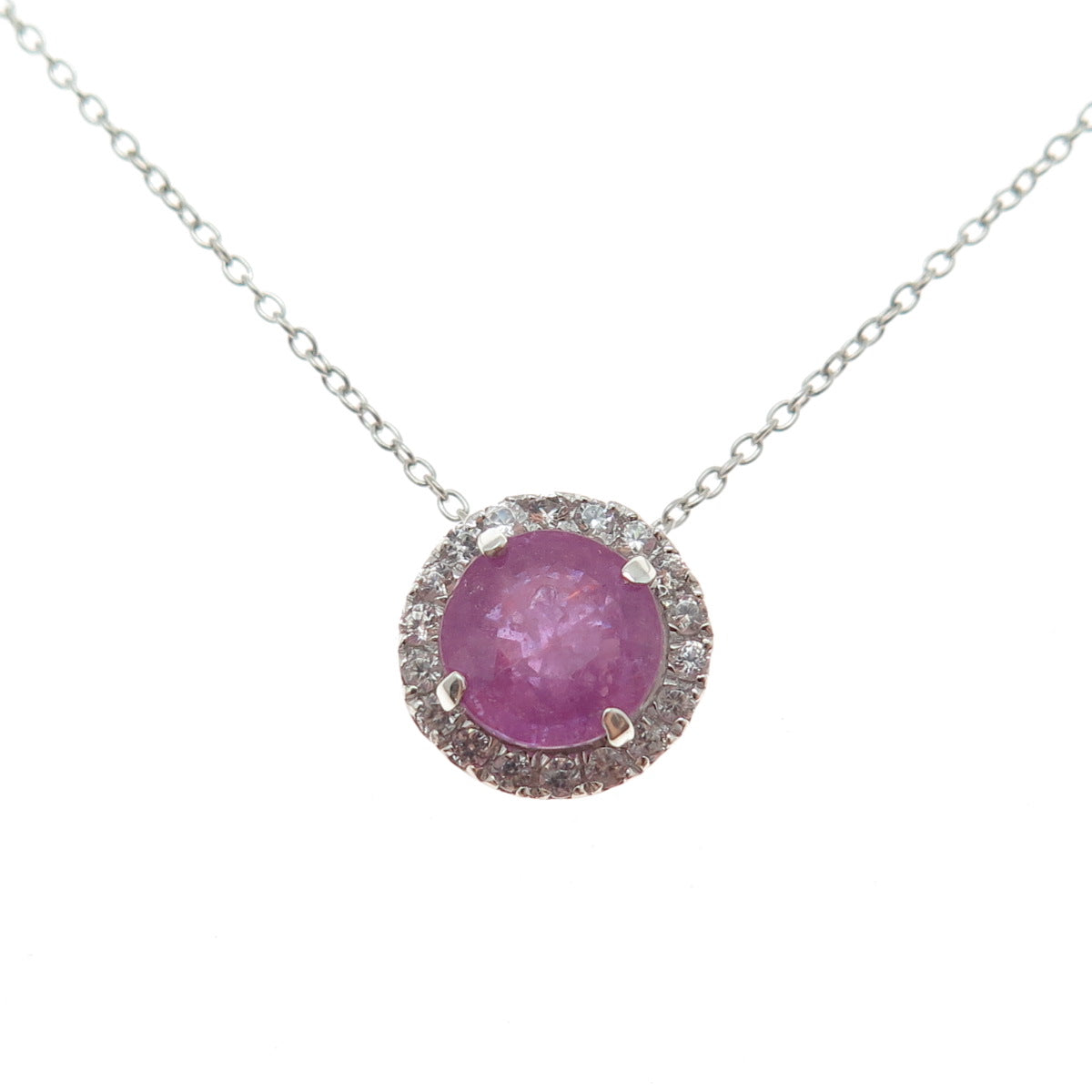 925 Sterling Silver Real Ruby & White Topaz Cable Chain Necklace 18"