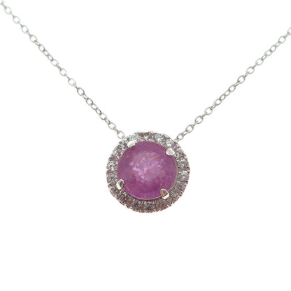 925 Sterling Silver Real Ruby & White Topaz Cable Chain Necklace 18"