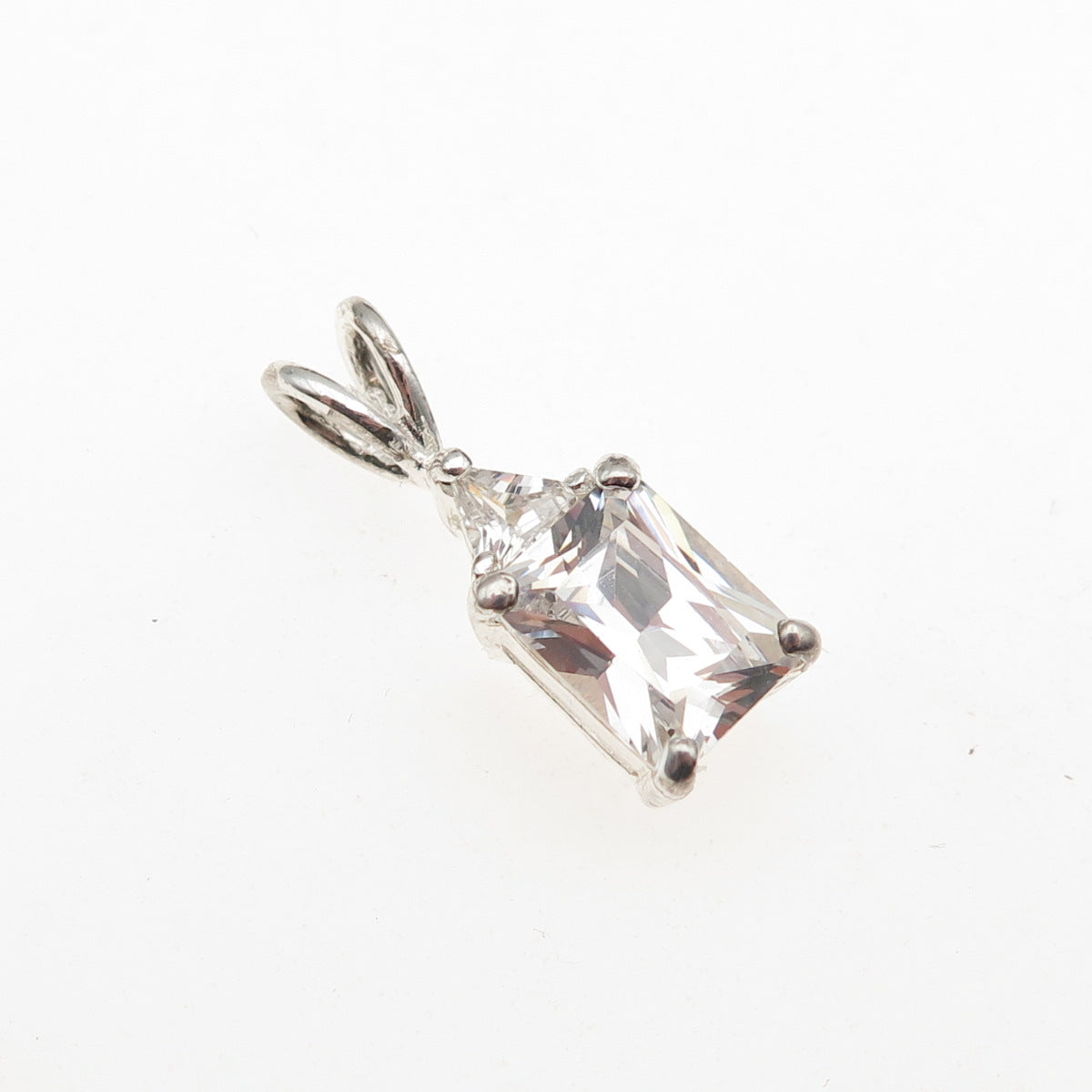 925 Sterling Silver Emerald & Triangle-Cut C Z Mini Charm Pendant
