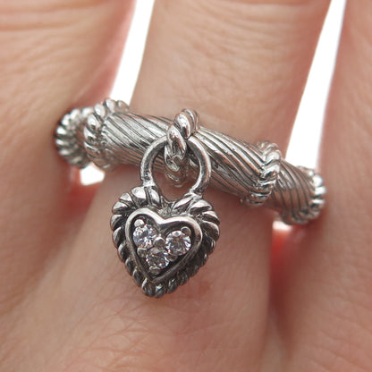 JUDITH RIPKA 925 Sterling Silver Round-Cut C Z Heart Charm Ring Size 10.25