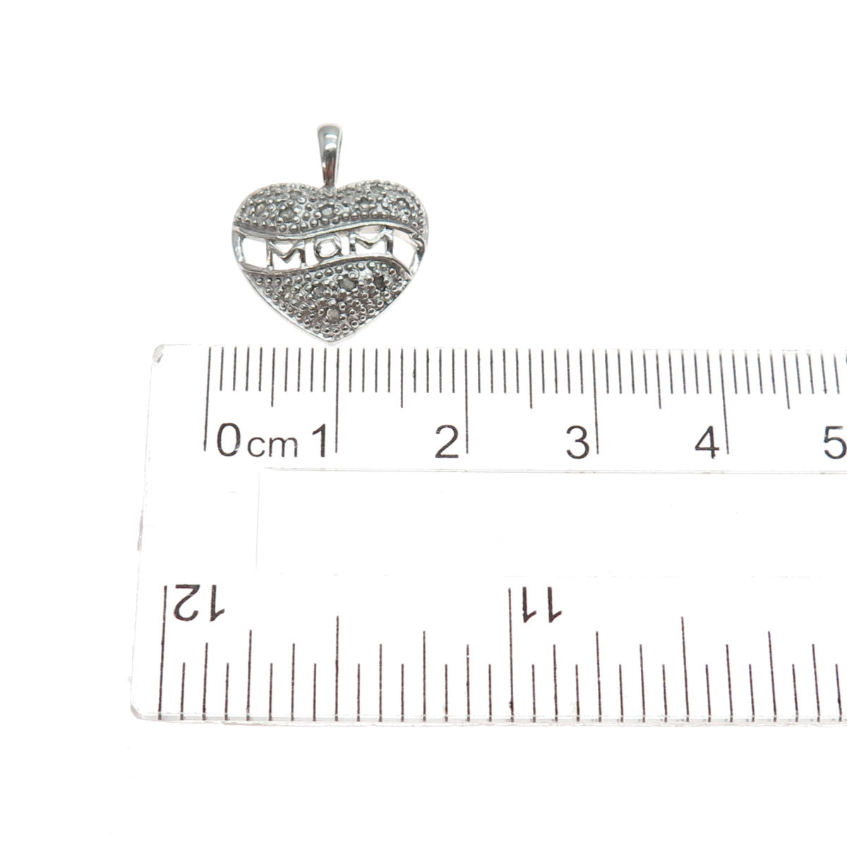 925 Sterling Silver Real Round-Cut Diamond Mom Heart Mini Charm Pendant