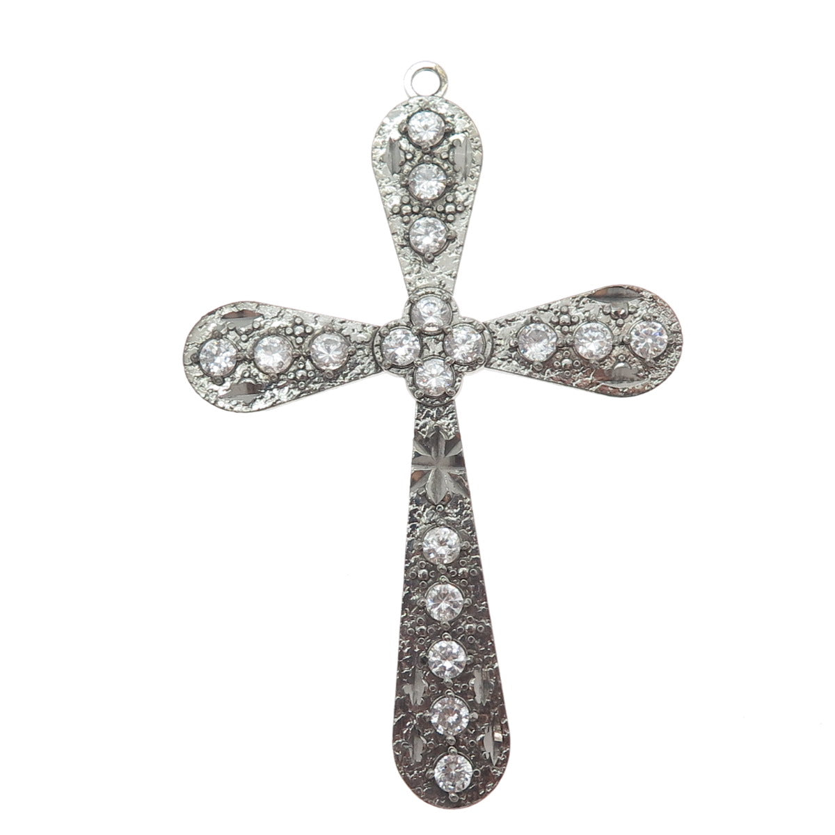925 Sterling Silver Vintage Round-Cut C Z Cross Oxidized Pendant
