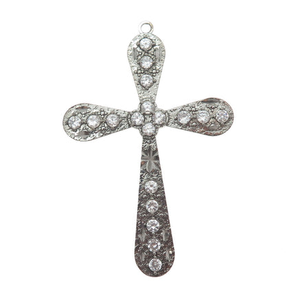 925 Sterling Silver Vintage Round-Cut C Z Cross Oxidized Pendant
