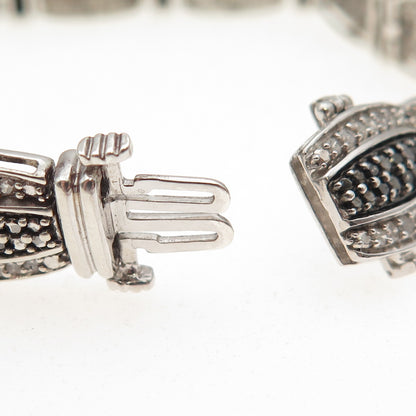 Jane Seymour 925 Sterling Silver Real Black & White Diamond Bracelet 7.5"