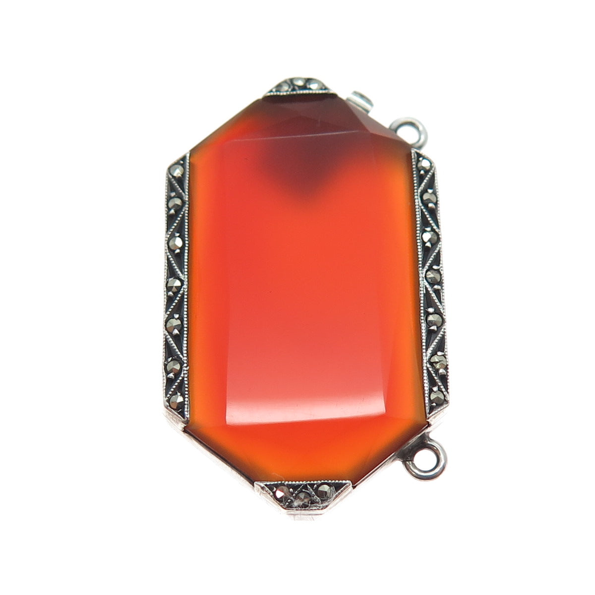925 Sterling Antique Germany Real Carnelian Marcasite Bracelet Necklace Box Lock