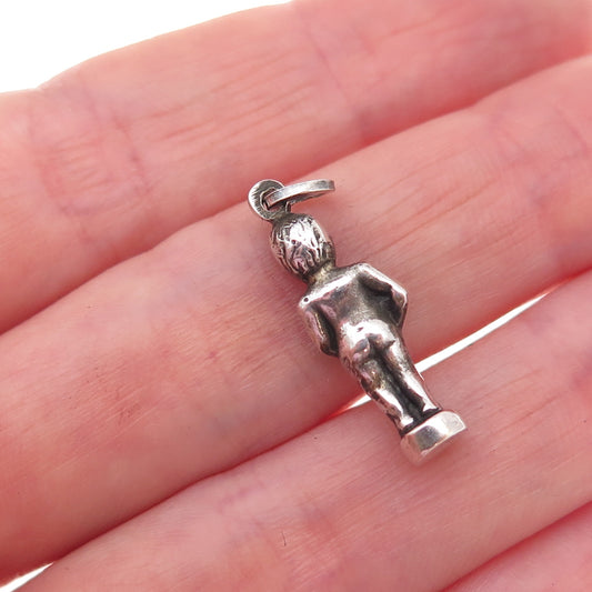 835 Silver Antique Art Deco Manneken Pis Oxidized 3D Charm Pendant