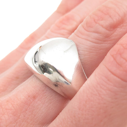 925 Sterling Silver Vintage Modernist Wavy Oxidized Dome Ring Size 7.5