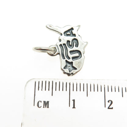 SUNDANCER 925 Sterling Silver Vintage USA Map Oxidized Minimalist Charm Pendant