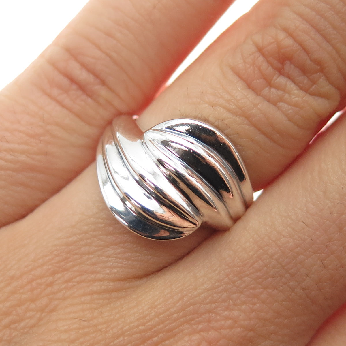 925 Sterling Silver Vintage Modernist Bypass Ring Size 6