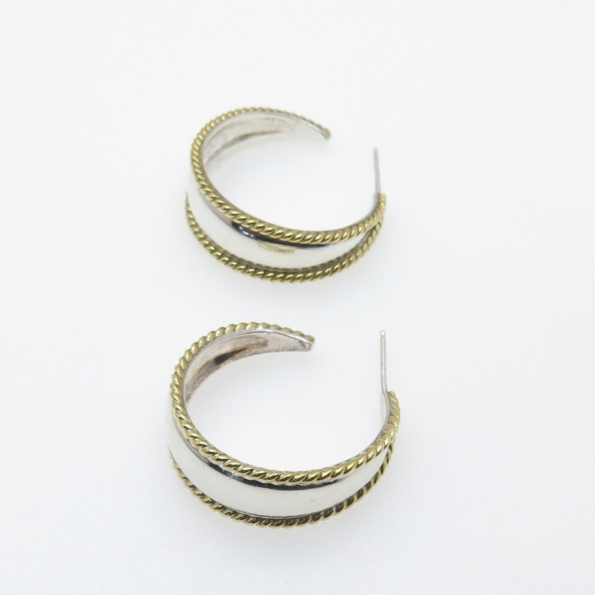 ATI ANNIKA WITT 925 Sterling Silver 2-Tone Vintage Mexico Crescent Hoop Earrings