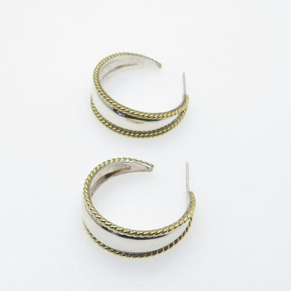 ATI ANNIKA WITT 925 Sterling Silver 2-Tone Vintage Mexico Crescent Hoop Earrings
