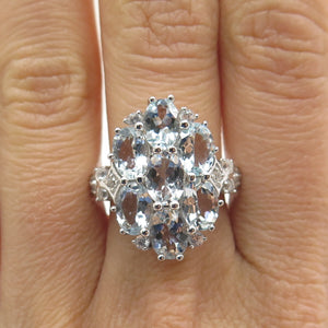 DBJ DEE BERKLE 925 Sterling Silver Real Light Blue & White Topaz Ring Size 8