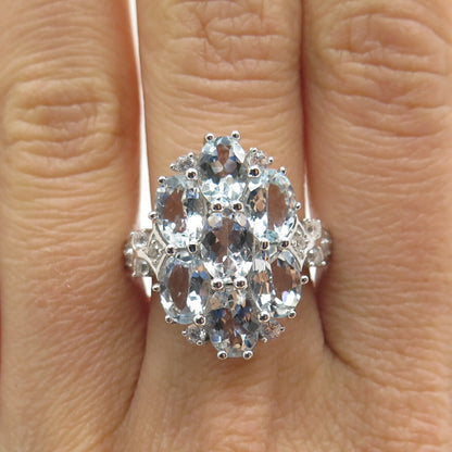 DBJ DEE BERKLE 925 Sterling Silver Real Light Blue & White Topaz Ring Size 8