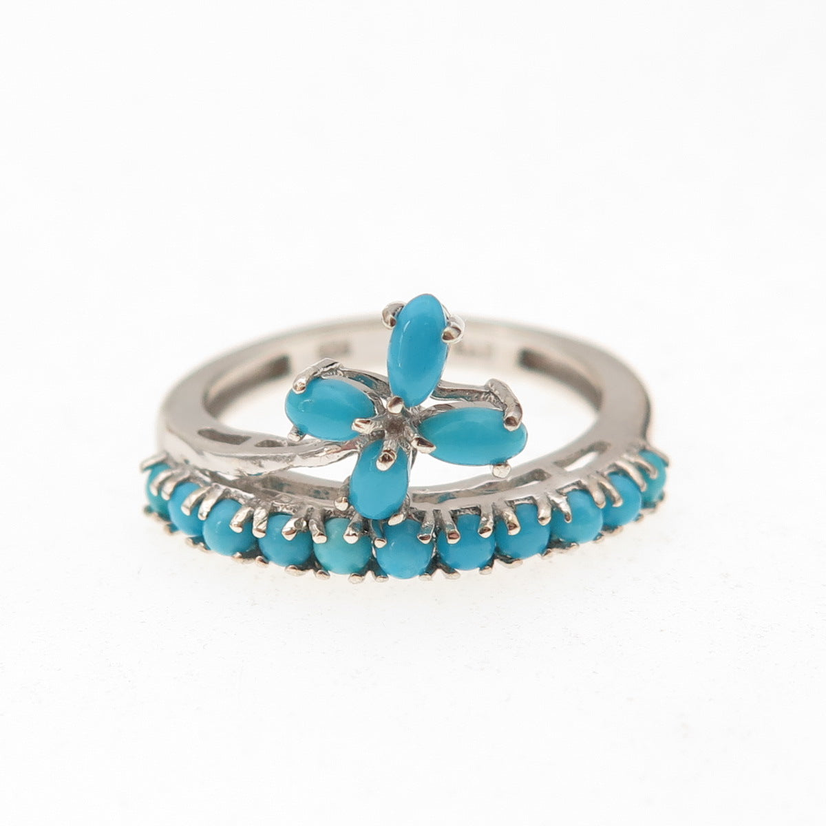 Chuck Clemency 925 Sterling Real Sleeping Beauty Turquoise Floral Ring Size 6.25