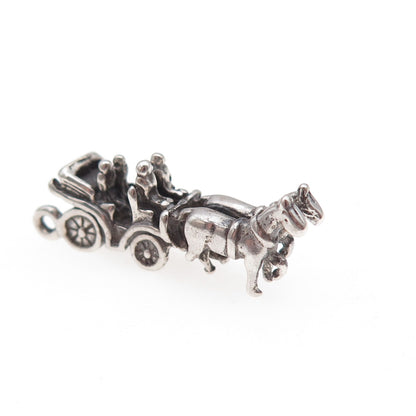 925 Sterling Silver Vintage Carriage Oxidized 3D Charm Pendant