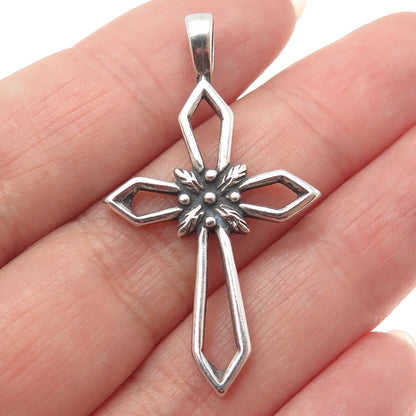 SUN WEST 925 Sterling Silver Vintage Floral Cross Oxidized Charm Pendant
