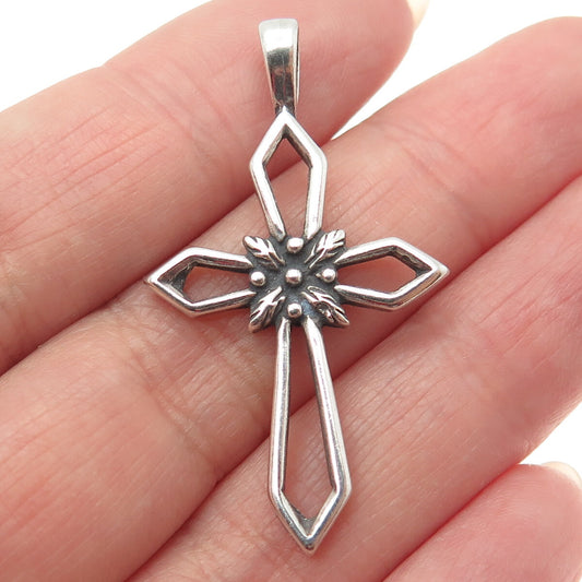 SUN WEST 925 Sterling Silver Vintage Floral Cross Oxidized Charm Pendant