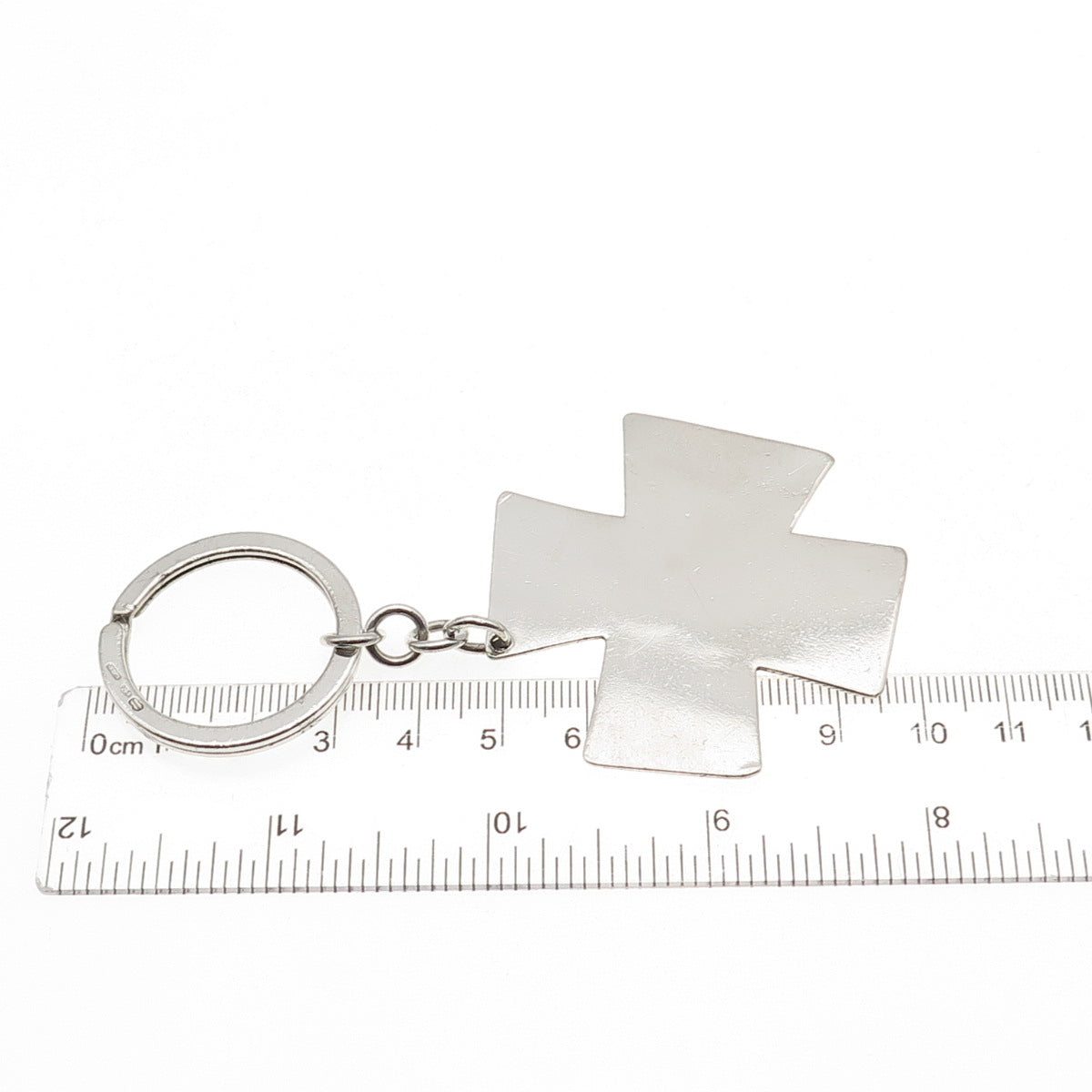 UnoAErre 925 Sterling Silver Vintage 2000 KJB London Cross Key Chain Fob Ring