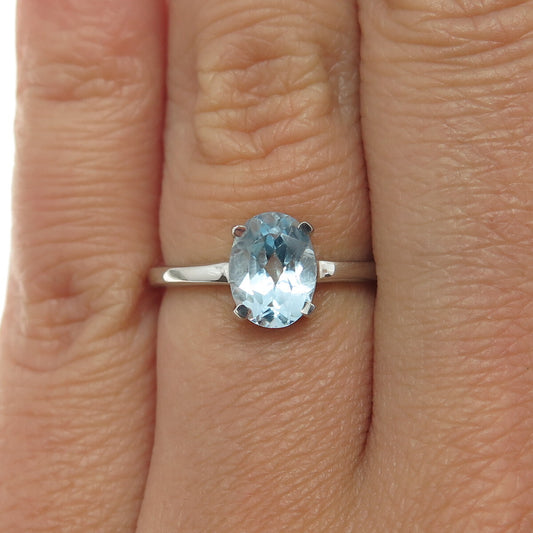DAZZLERS 925 Sterling Silver Real Blue Topaz Gemstone Ring Size 6