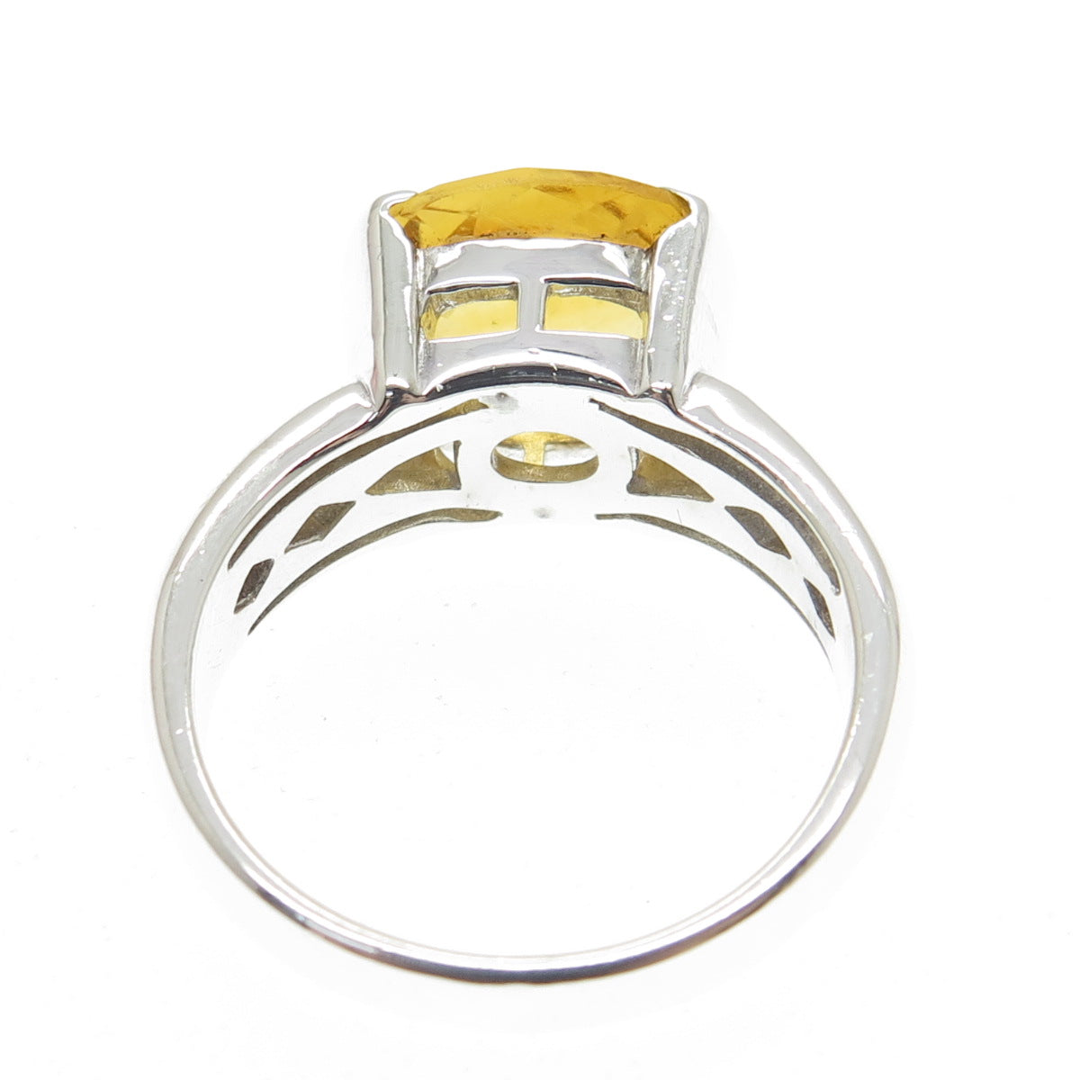 CHUCK CLEMENCY 925 Sterling Silver Vintage Cushion-Cut Citrine Ring Size 10.25