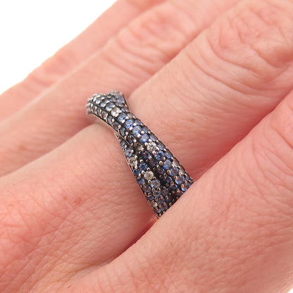 Suzy Levian Sterling Silver Real Tanzanite & White Topaz Crisscross Ring Size 8