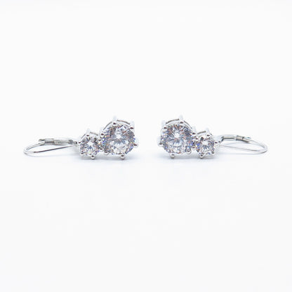 925 Sterling Silver Round-Cut C Z Dangling Earrings