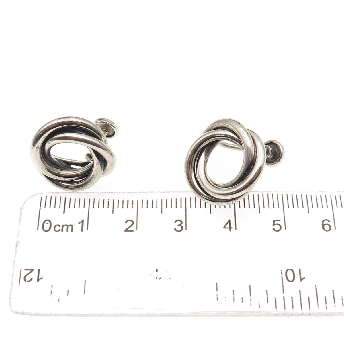 Beau Sterling Silver Antique Art Deco Interlocked Trinity Screw Back Earrings