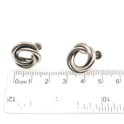 Beau Sterling Silver Antique Art Deco Interlocked Trinity Screw Back Earrings