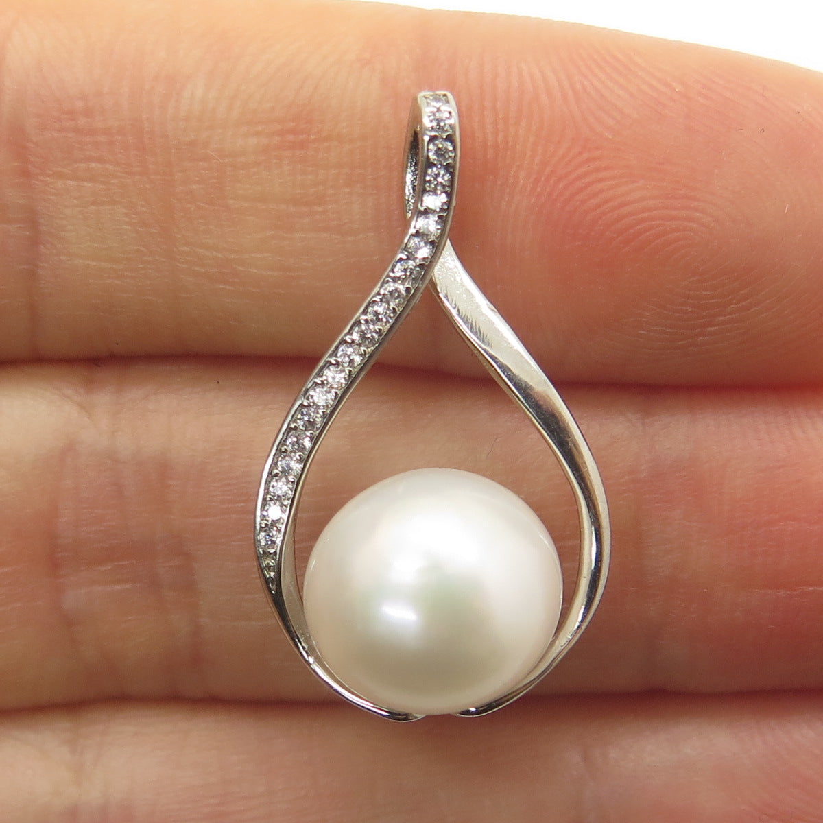 925 Sterling Silver Real Pearl & C Z Infinity Minimalist Pendant