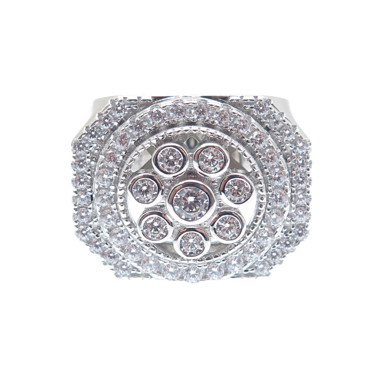 925 Sterling Silver Round-Cut C Z Flower Ring Size 10.5