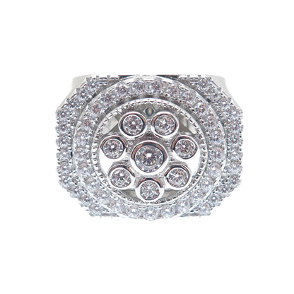 925 Sterling Silver Round-Cut C Z Flower Ring Size 10.5