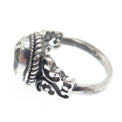 925 Sterling Silver Vintage Real Smoky Quartz Oxidized Ring Size 6