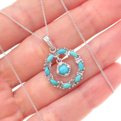 Chuck Clemency 925 Sterling Silver Real Turquoise White Topaz Chain Necklace 20"