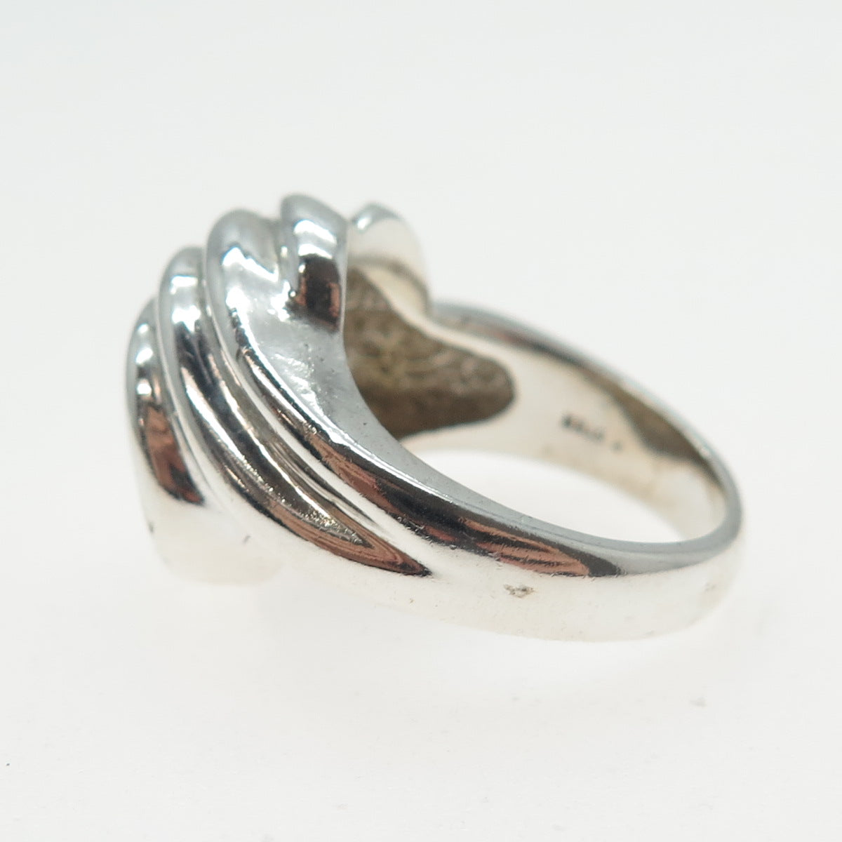 925 Sterling Silver Vintage Modernist Twisted Wavy Ribbed Ring Size 7
