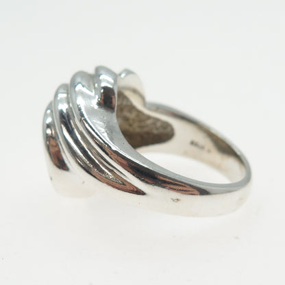 925 Sterling Silver Vintage Modernist Twisted Wavy Ribbed Ring Size 7