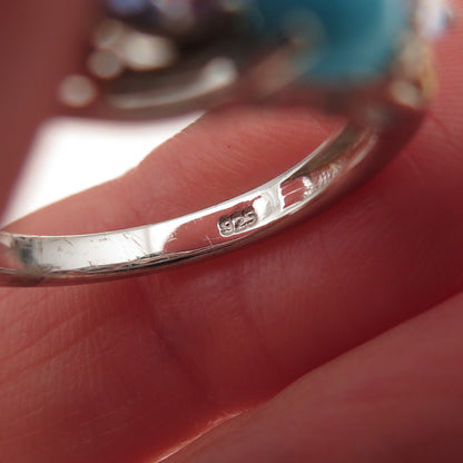 Chuck Clemency 925 Sterling 2-Tone Real Turquoise & Tanzanite Ring Size 8.25