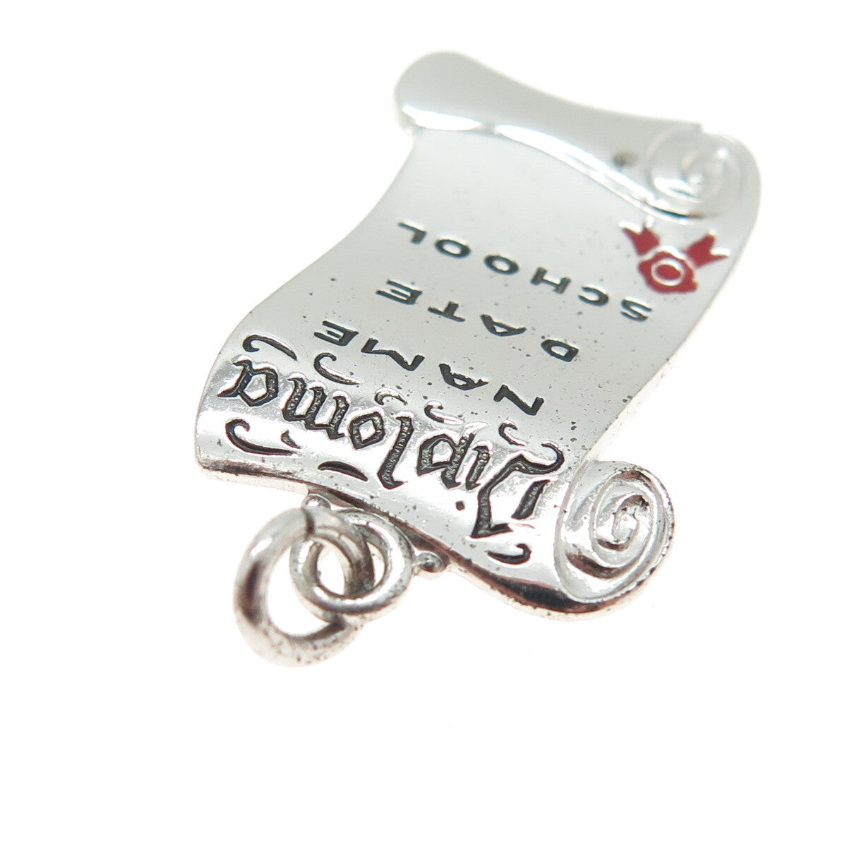 925 Sterling Silver Vintage Enamel Diploma Graduation Charm Pendant