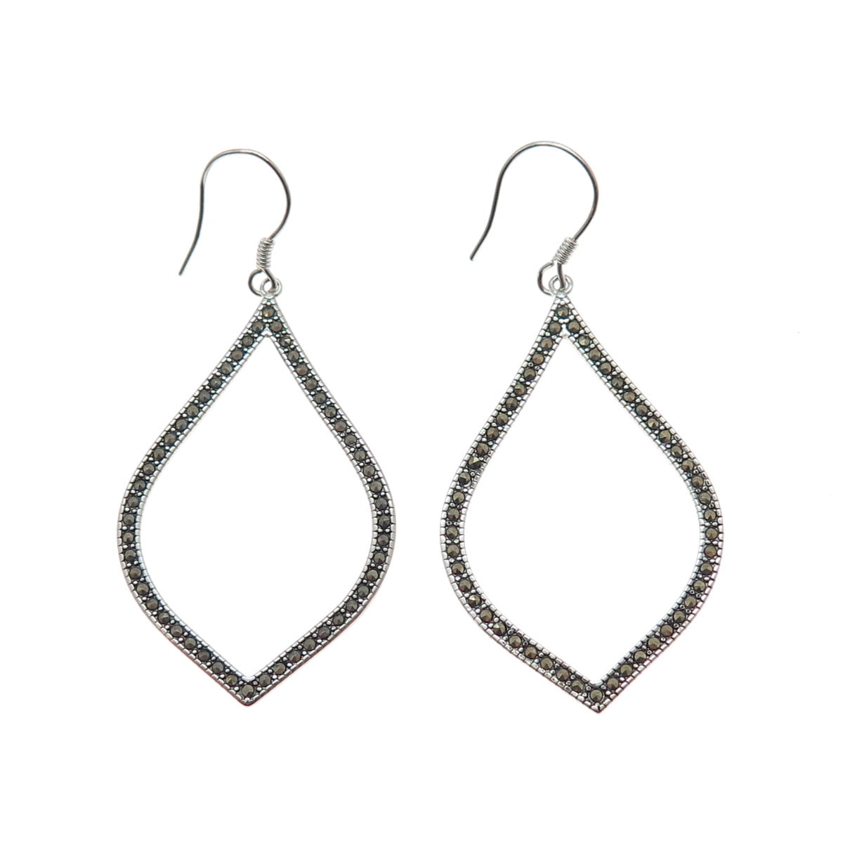 925 Sterling Silver Real Marcasite Modernist Dangle Earrings