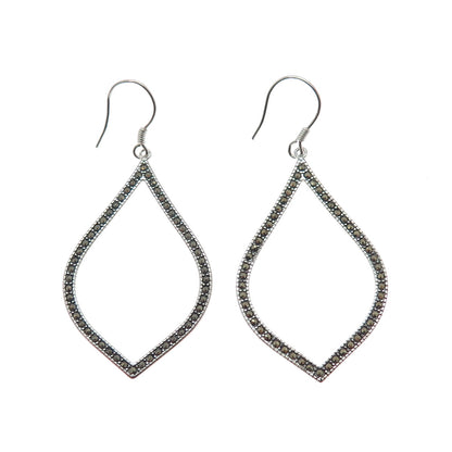 925 Sterling Silver Real Marcasite Modernist Dangle Earrings