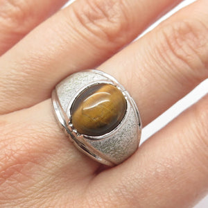 925 Sterling Silver Vintage Vargas Real Tiger Eye Gem Domed Ring Size 9.5