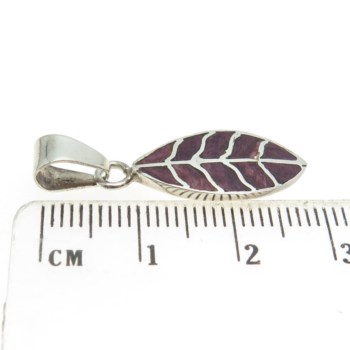 950 Silver Vintage Real Sugilite Gem Inlay Leaf Pendant