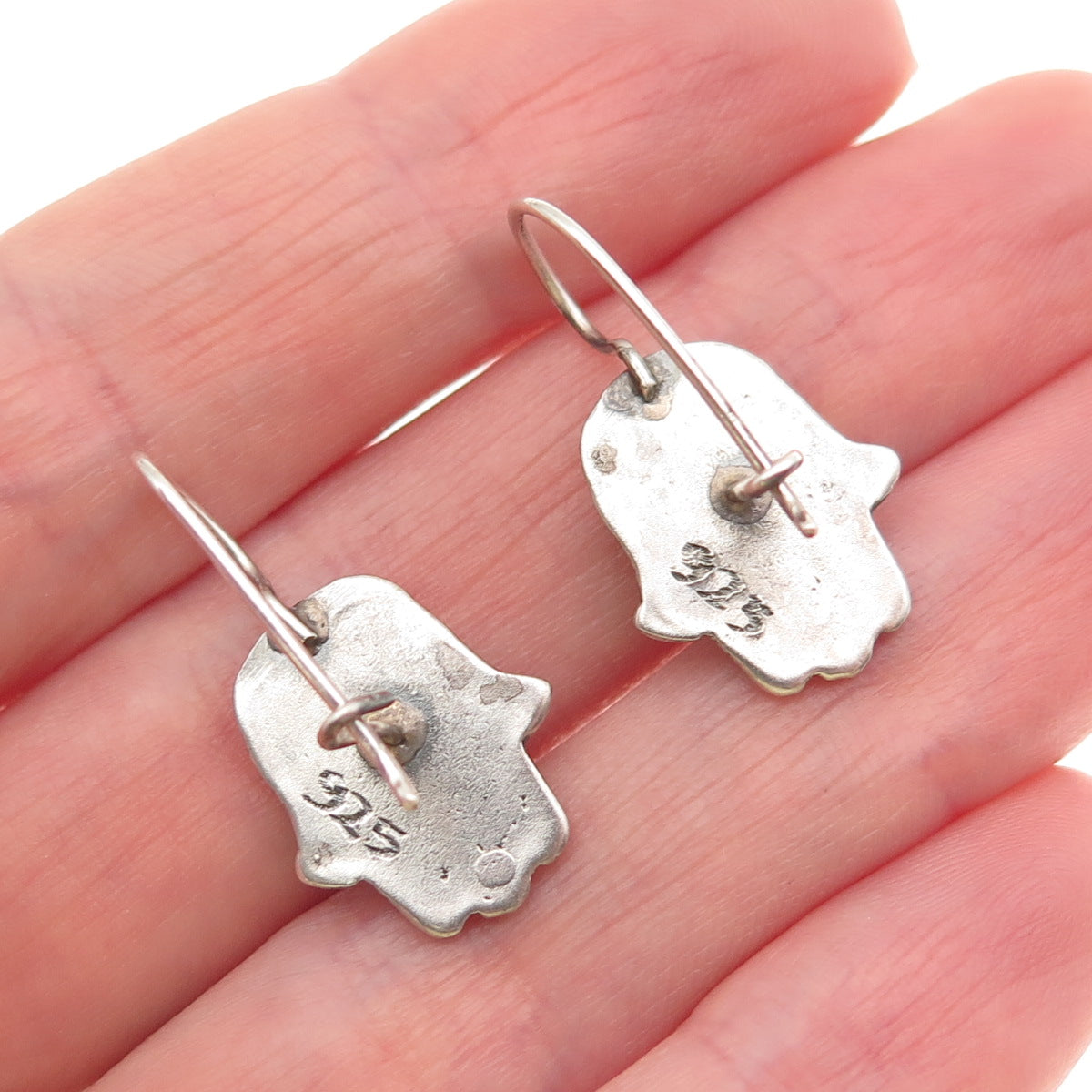 925 Sterling Silver Vintage Real Opal Star of David Hamsa Judaica Earrings