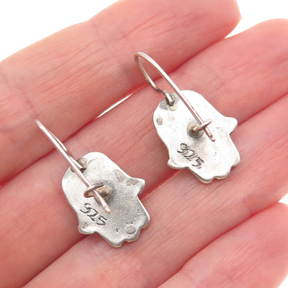 925 Sterling Silver Vintage Real Opal Star of David Hamsa Judaica Earrings