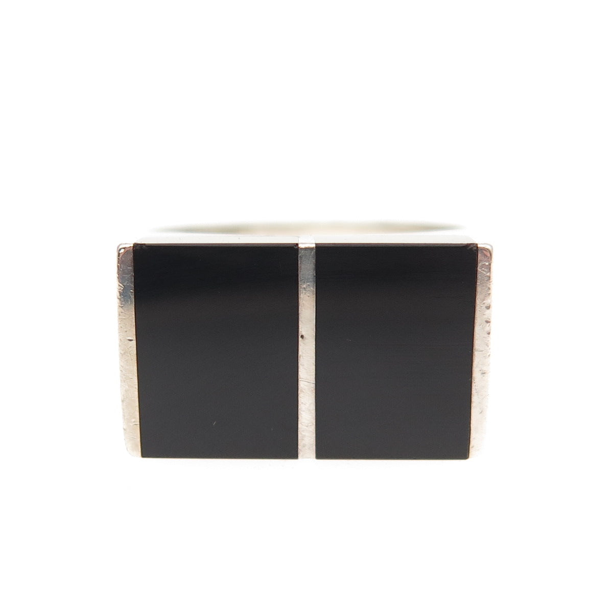 925 Sterling Silver Vintage Real Black Onyx Modernist Ring Size 7