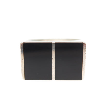 925 Sterling Silver Vintage Real Black Onyx Modernist Ring Size 7