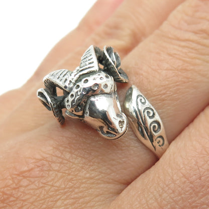 925 Sterling Silver Vintage Aries Zodiac Sign Oxidized Adjustable Ring Size 9.25