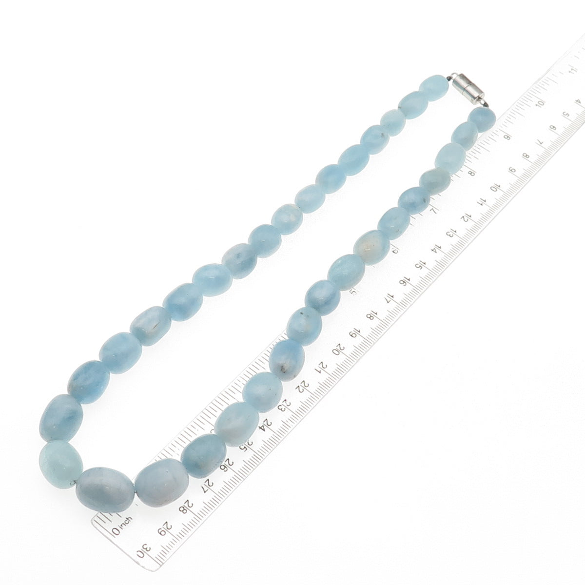 925 Sterling Silver Real Aquamarine Beaded Necklace 20"